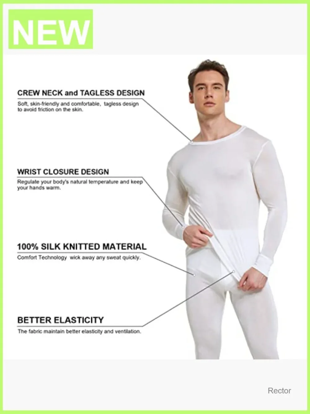 Men's Silk Thermal Underwear Set - Long Sleeve Crew Neck